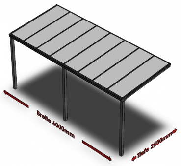 Preview: Überdachung mit VSG 8,76 mm matt, 6 x 2,5 m